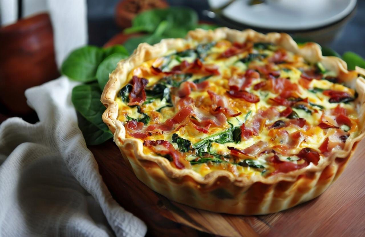 Quiche de tocino y espinaca